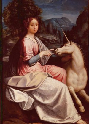 Luca Longhi, Giovane donna con unicorno